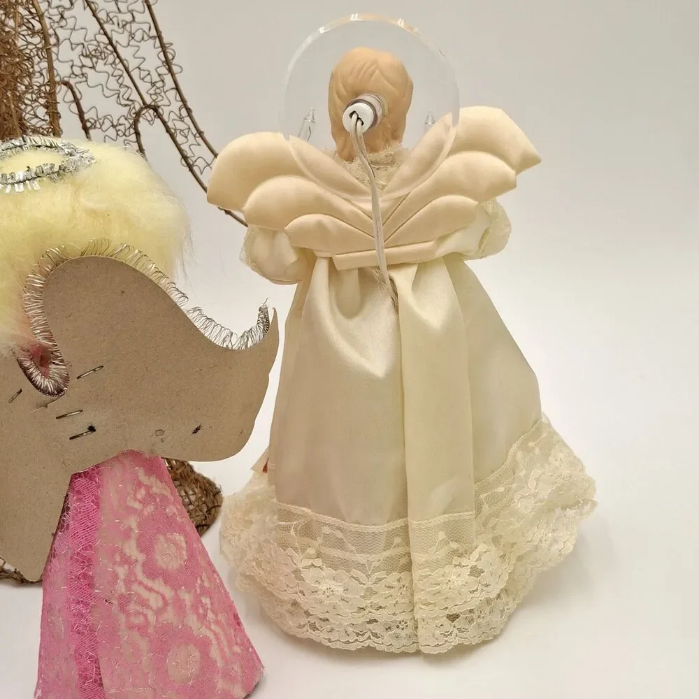 Vintage Angel Tree Toppers  Mixed Lot Of 4 Porcelain, Wire, Paper, Resin, Fabric